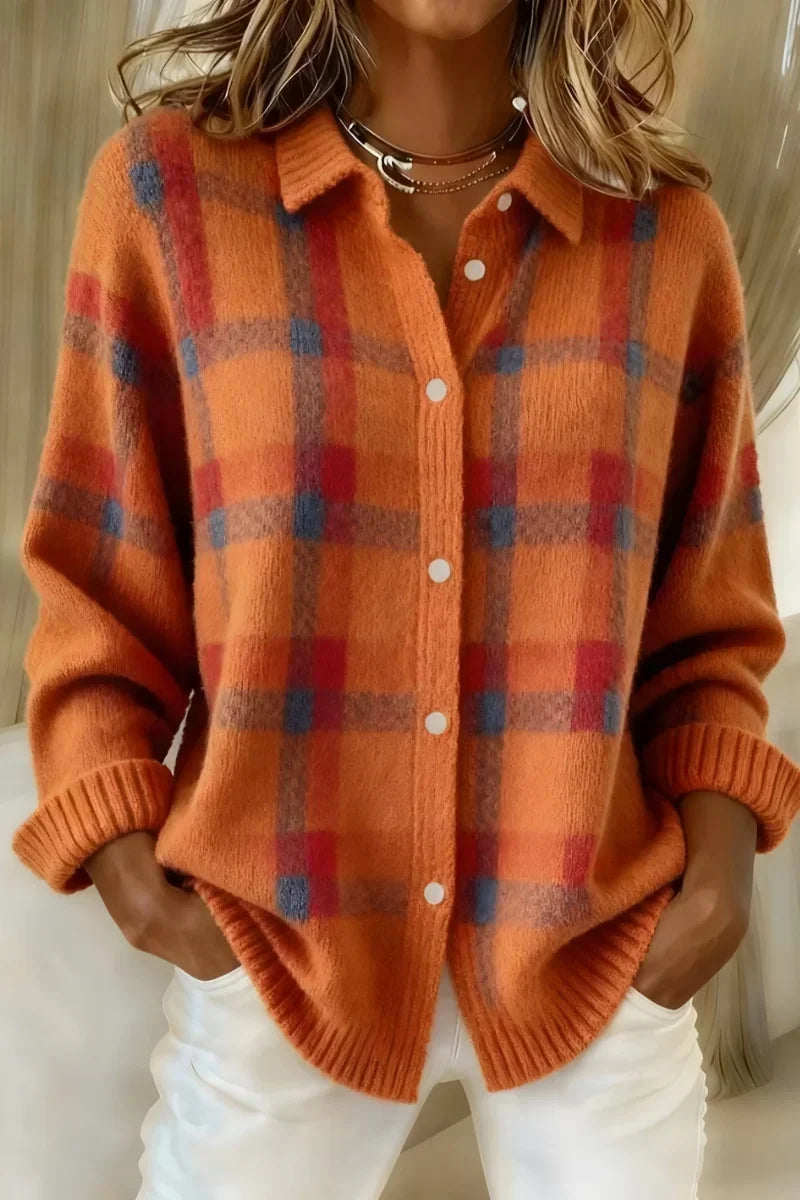 Megan Cardigan a Quadri in Maglia con Bottoni