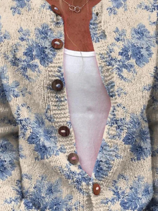 Cárdigan Abotonado Estampado Floral Artístico