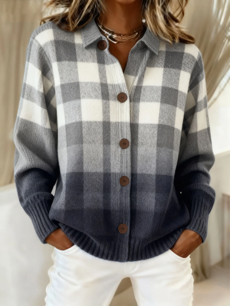 Agnes Cardigan a Quadri Ombré Grigio