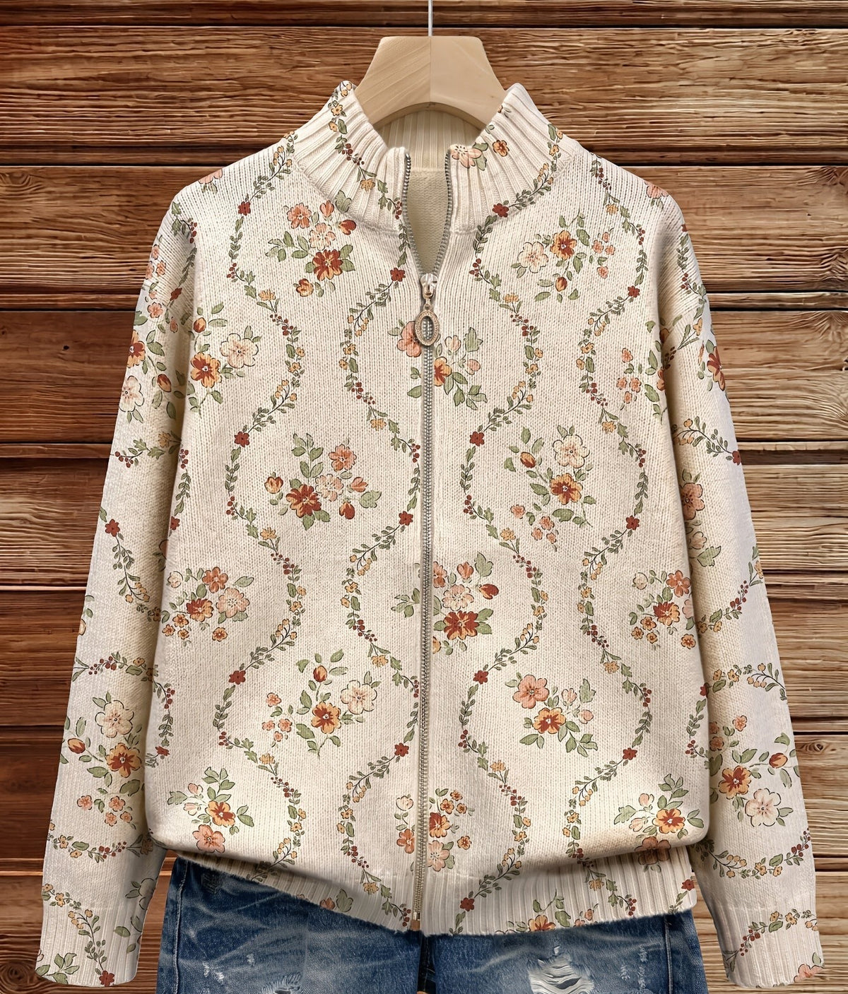 Persephone - Cardigan con Zip Fiori Delicati