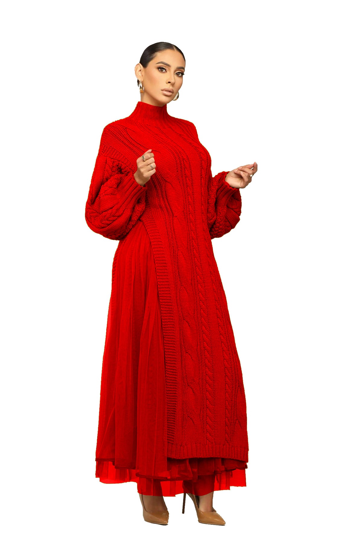Abito Casual in Maglia a Rete - Rosso