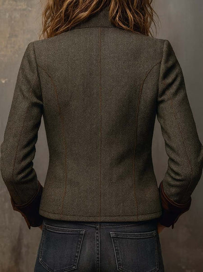 Blazer Uomo Herringbone con Dettagli a Contrasto