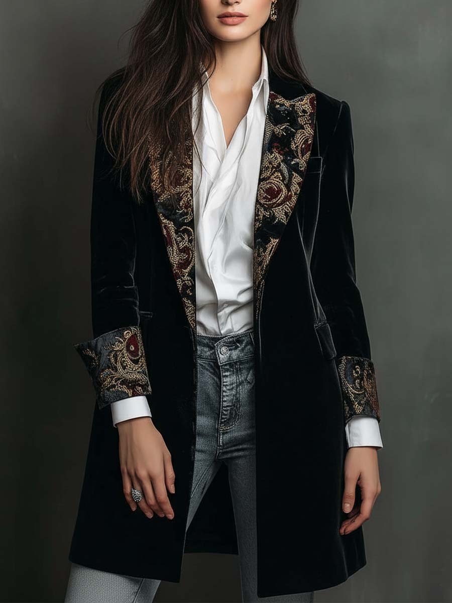 Blazer Uomo Slim Fit Stampa Barocca Nera