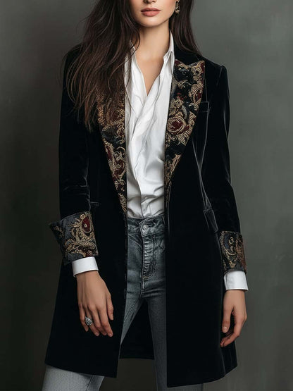 Blazer Uomo Slim Fit Stampa Barocca Nera
