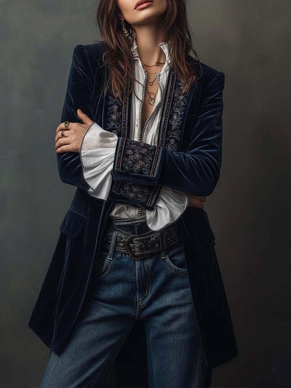 Blazer Longline Ricamata Vintage Blu Navy