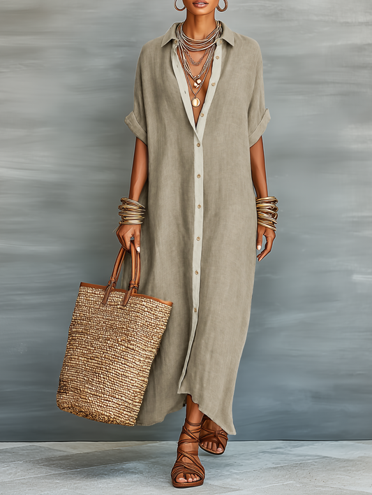 Camilla - Abito Camicia Maxi in Misto Lino
