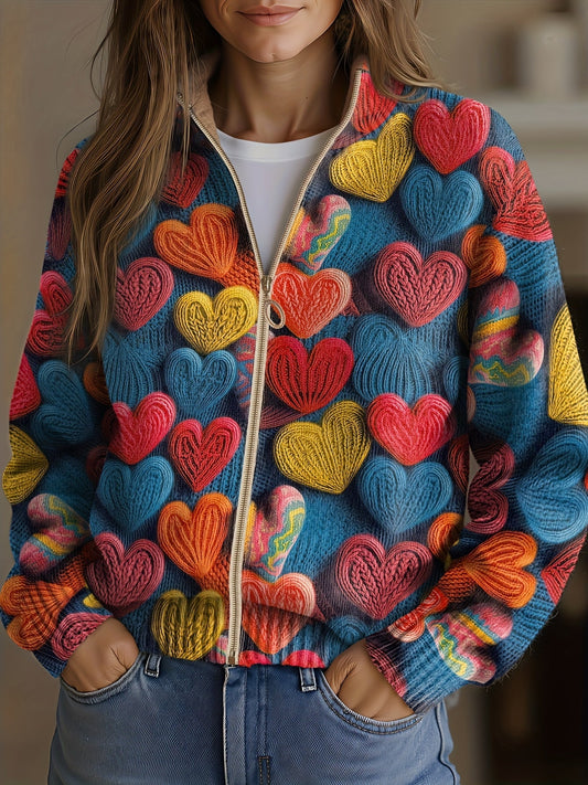 Valentine - Cardigan con Zip Cuori Multicolore