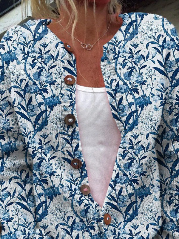 Cárdigan Abotonado Estampado Floral
