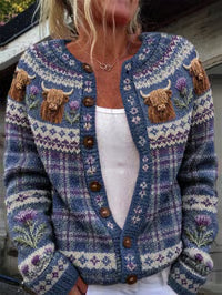 Mara Cardigan a Maglia Abbottonato con Animali Rustici