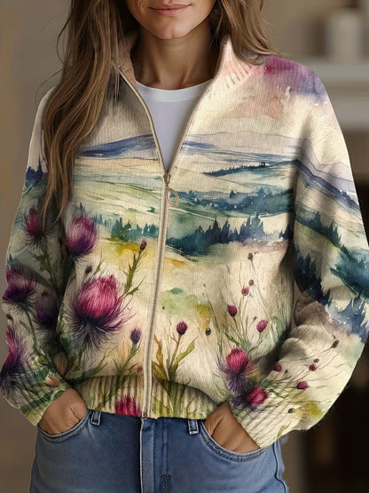Zelda - Cardigan con Zip Paesaggio di Cardi Scozzesi