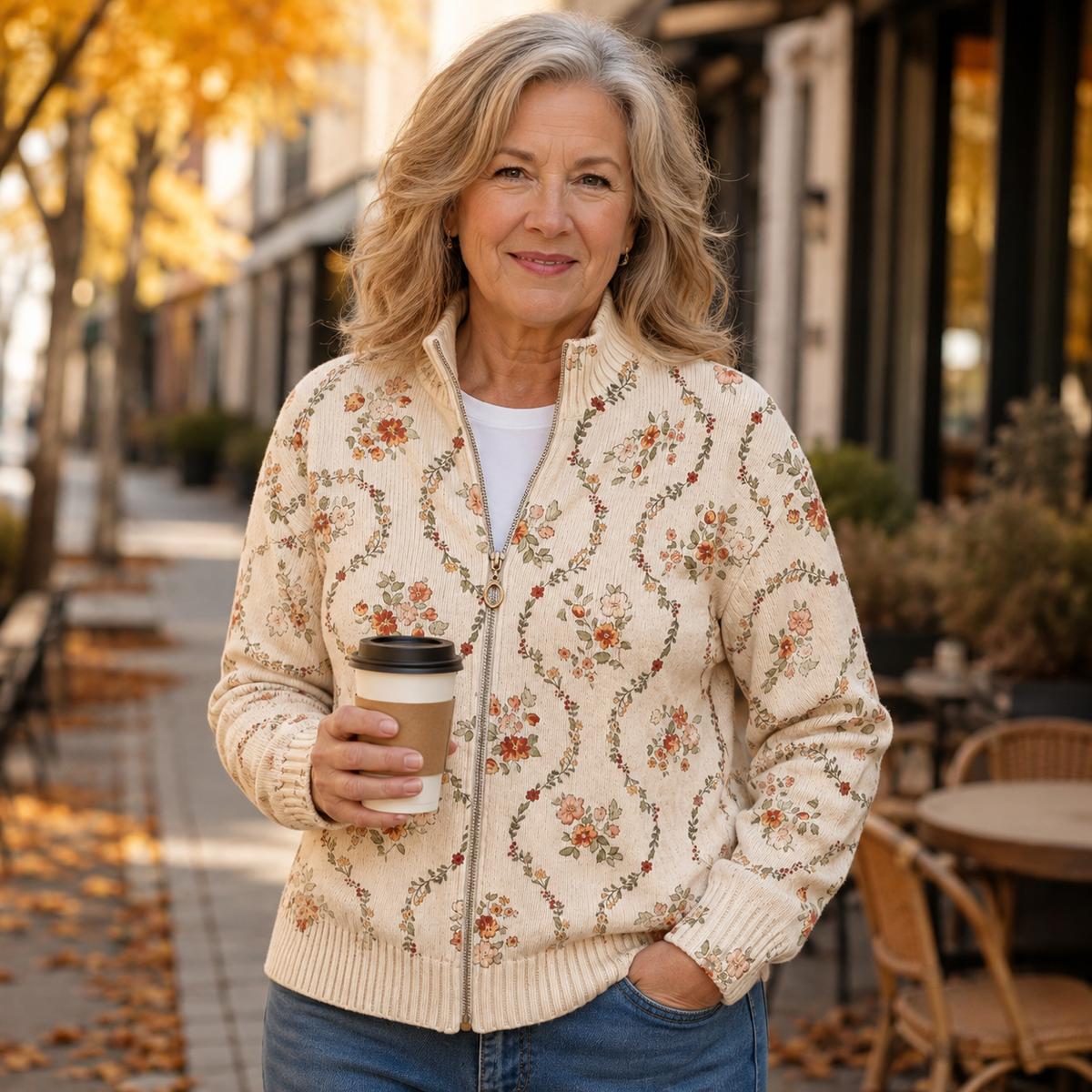 Persephone - Cardigan con Zip Fiori Delicati