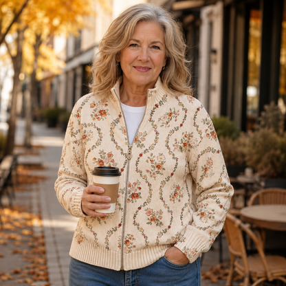 Persephone - Cardigan con Zip Fiori Delicati