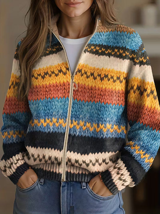 Yseult - Cardigan con Zip Righe Multicolore