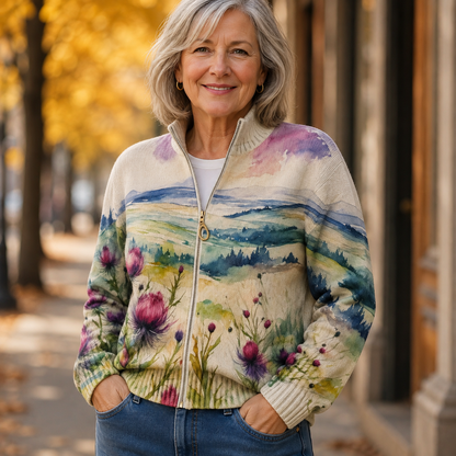 Zelda - Cardigan con Zip Paesaggio di Cardi Scozzesi
