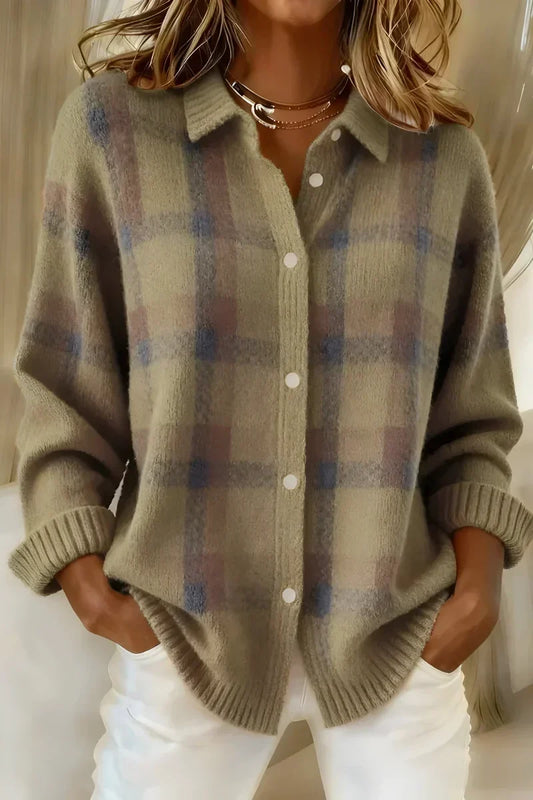 Taylor Cardigan a Quadri Avvolgente in Maglia