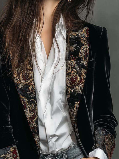 Blazer Uomo Slim Fit Stampa Barocca Nera