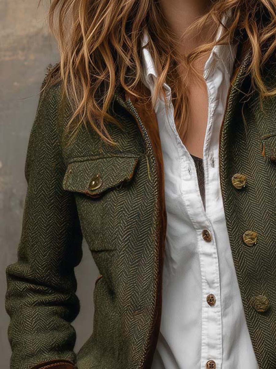Blazer Uomo Herringbone con Dettagli a Contrasto