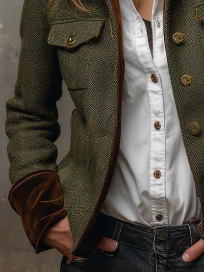 Blazer Uomo Herringbone con Dettagli a Contrasto