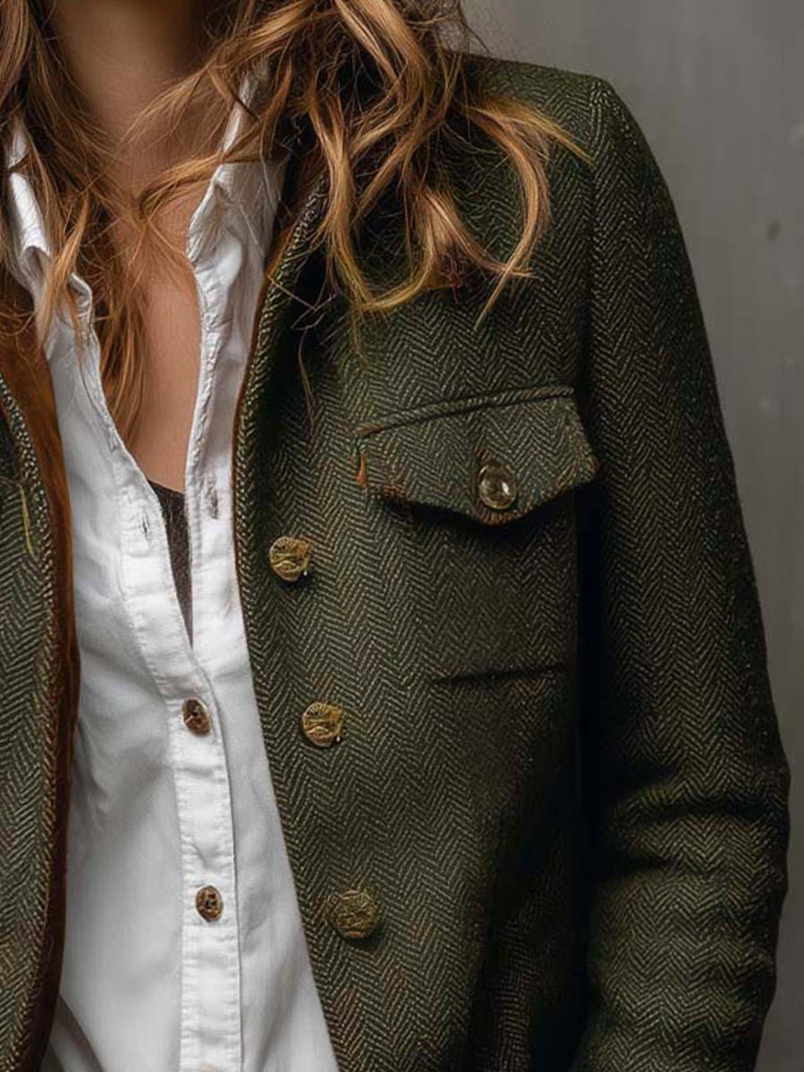 Blazer Uomo Herringbone con Dettagli a Contrasto