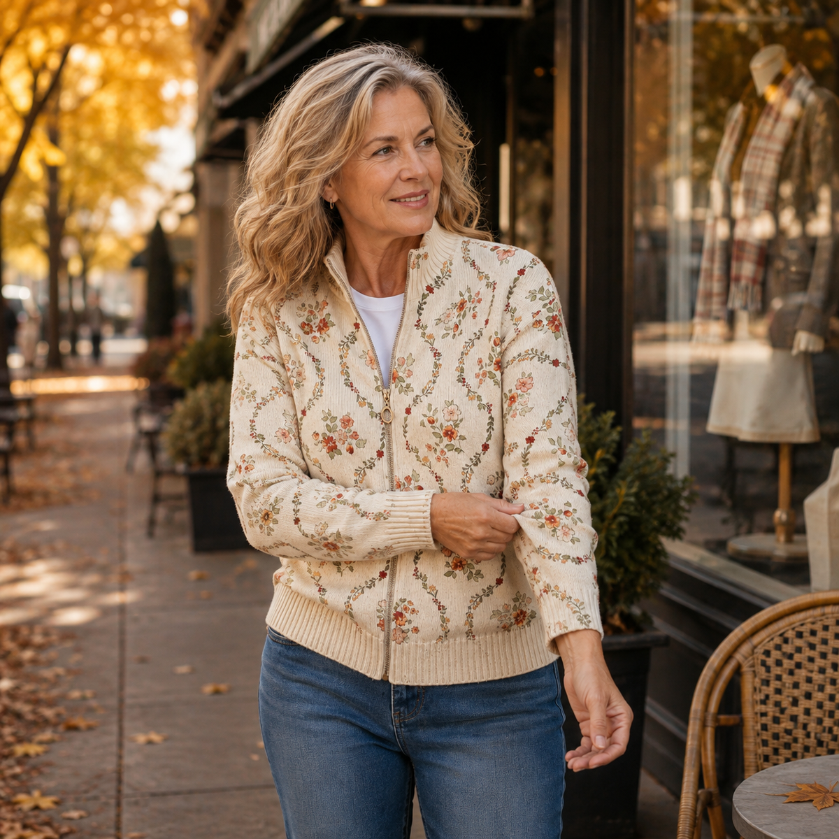Persephone - Cardigan con Zip Fiori Delicati