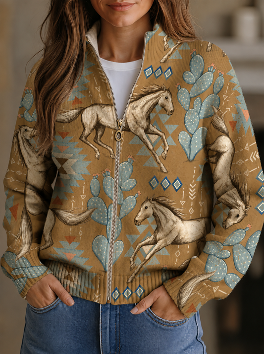 Perpetua - Cardigan con Zip Cavalli e Cactus