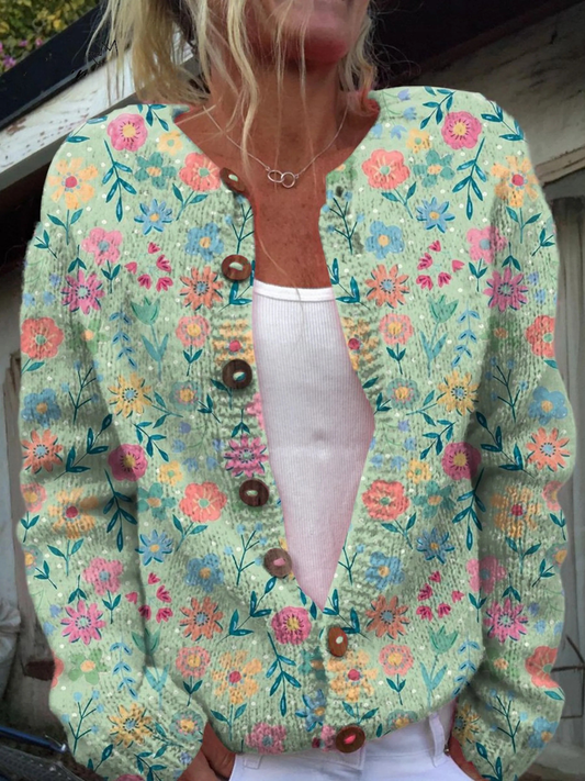 Cárdigan Abotonado Estampado Floral