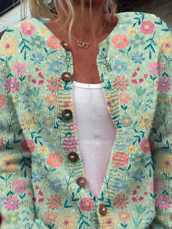Cárdigan Abotonado Estampado Floral