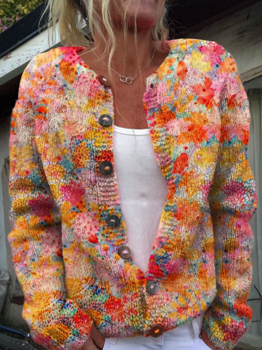 Cárdigan Abotonado Casual Estampado Floral