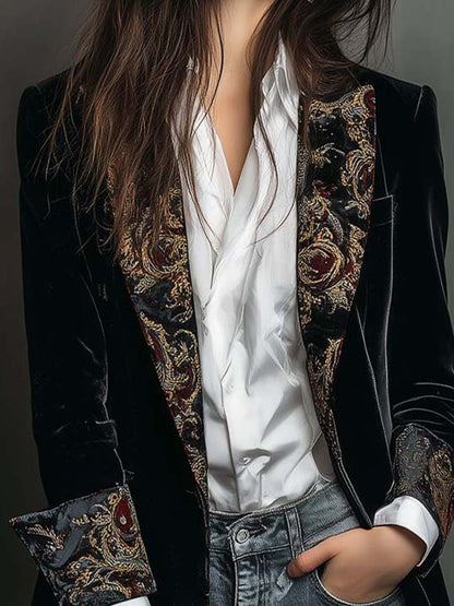 Blazer Uomo Slim Fit Stampa Barocca Nera