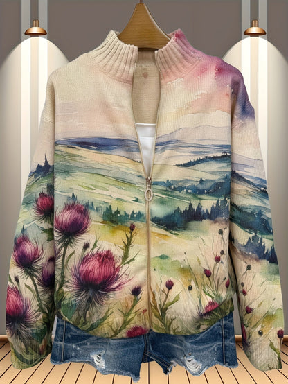 Zelda - Cardigan con Zip Paesaggio di Cardi Scozzesi