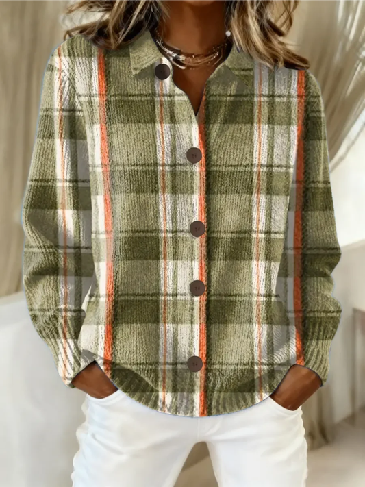 Hazel Cardigan a Quadri Verde Oliva con Bottoni