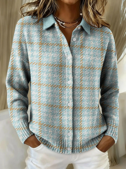 Clara Cardigan a Quadri Azzurro con Bottoni