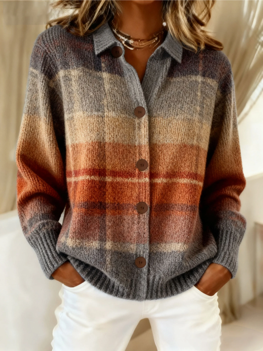 Edith Cardigan a Quadri Ombré Autunnale