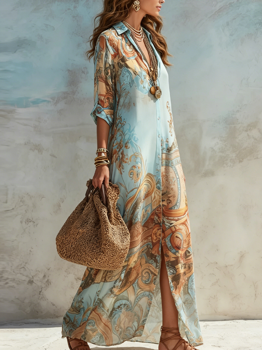 Valeria | Abito Maxi Floreale Blu