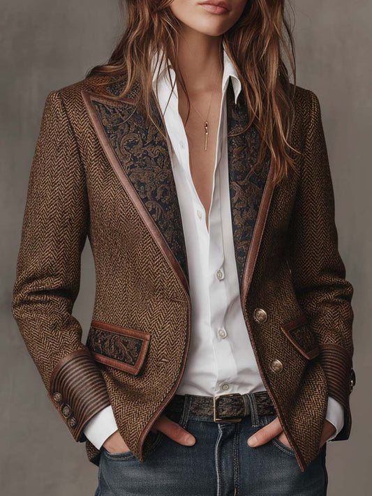 Blazer Uomo Herringbone Stampato a Pannelli