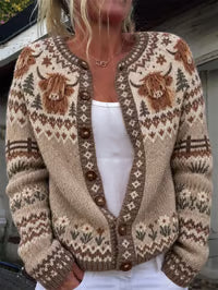 Stella Cardigan a Maglia con Stampa Animalier Country