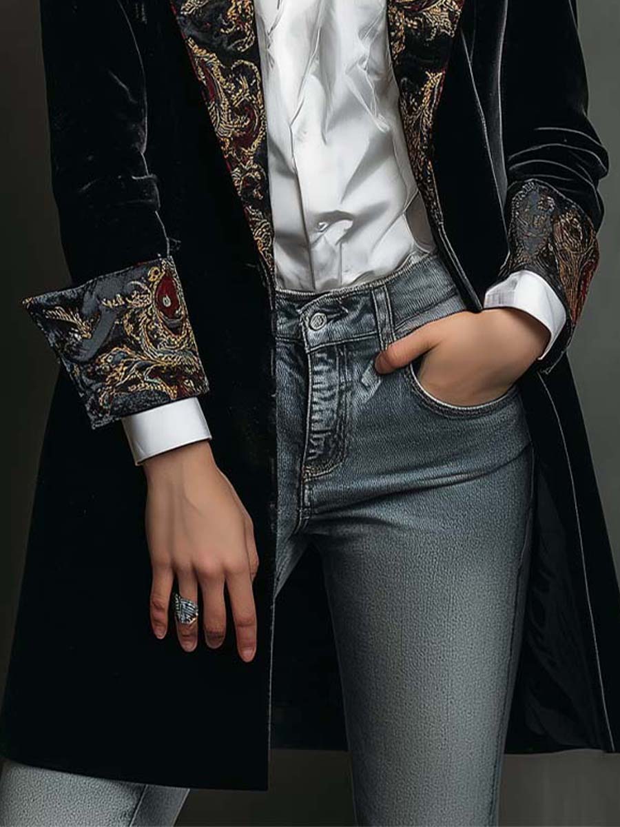Blazer Uomo Slim Fit Stampa Barocca Nera