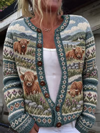 Morena Cardigan a Maglia Vintage con Mucche Highland