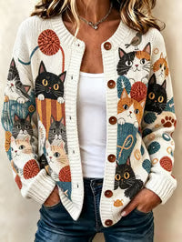 Tosca Cardigan a Maglia Patchwork con Gatti