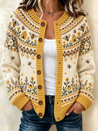 Marlena Cardigan a Maglia Invernale con Mucche Highland
