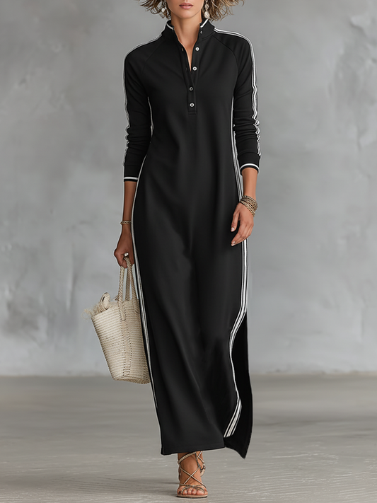 Valentina - Abito Felpa Maxi con Colletto Bianco