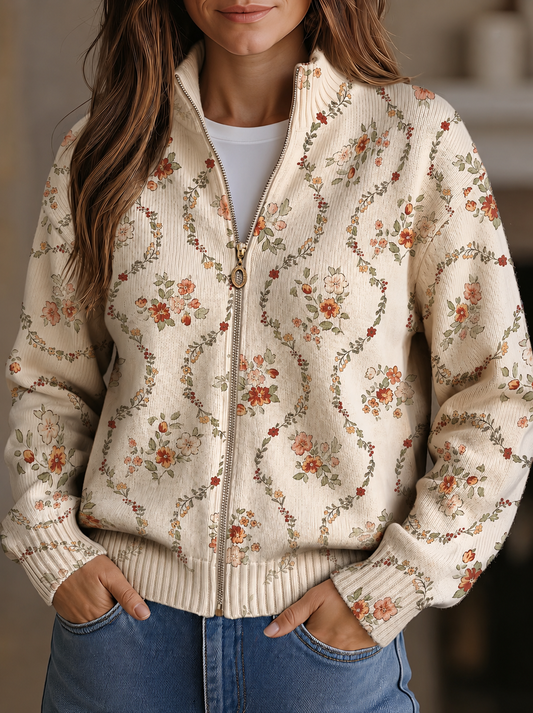 Persephone - Cardigan con Zip Fiori Delicati
