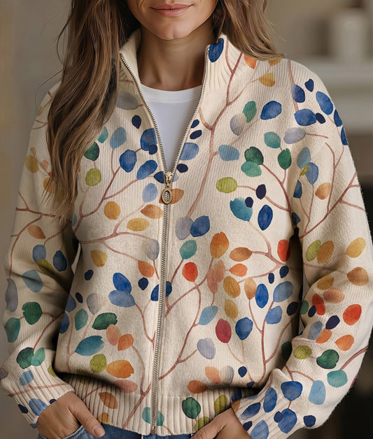 Imogene - Cardigan con Zip Foglie Botaniche