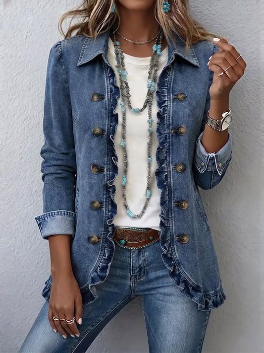 Blazer Blu con Rouches e Doppio Bottone