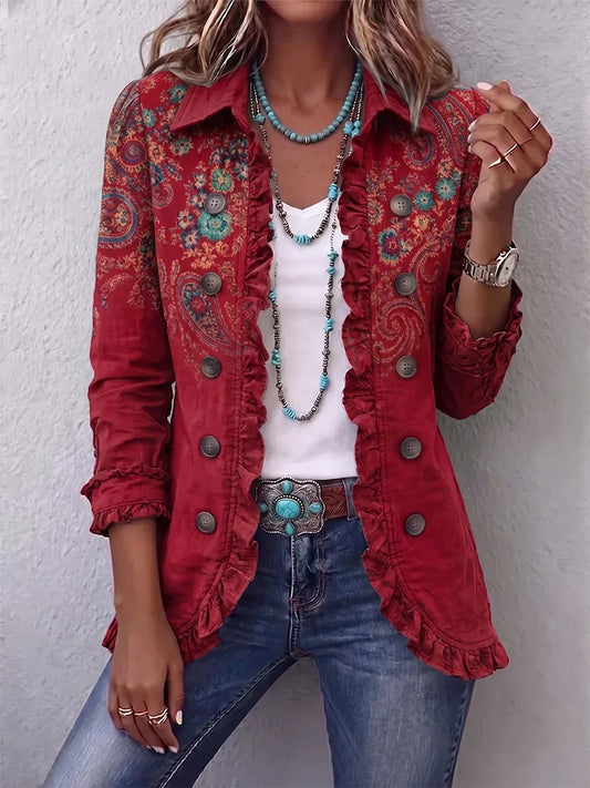 Blazer Bohémien Paisley Rossa con Rouches