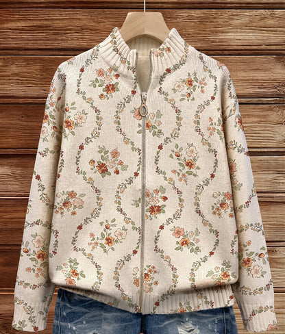 Persephone - Cardigan con Zip Fiori Delicati