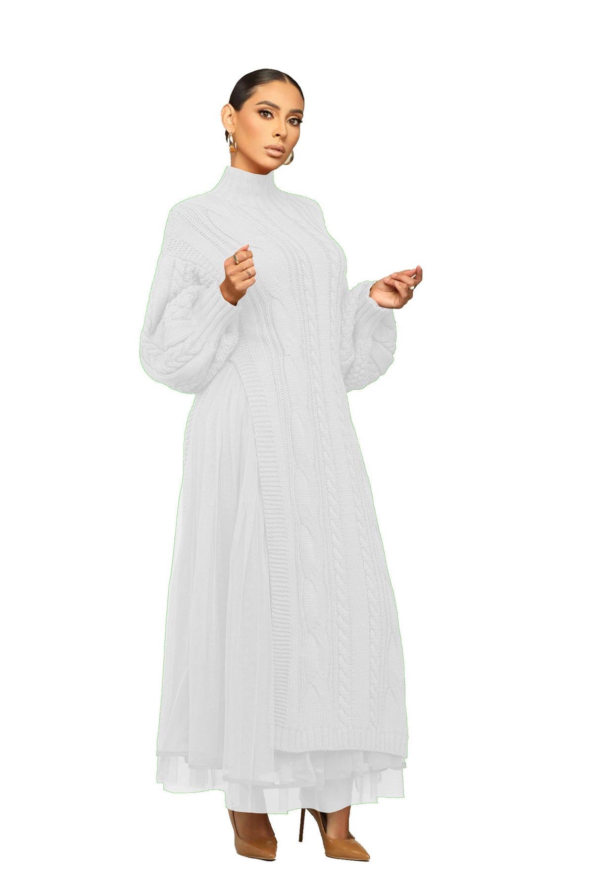 Abito Casual in Maglia a Rete - Bianco
