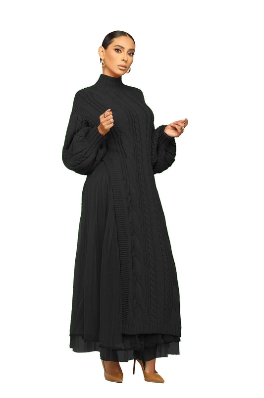 Abito Casual in Maglia a Rete - Nero