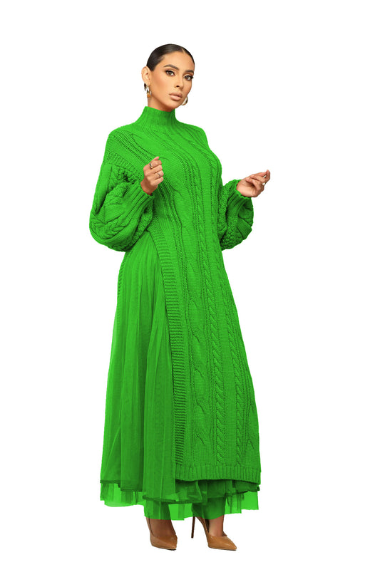 Abito Casual in Maglia a Rete - Verde