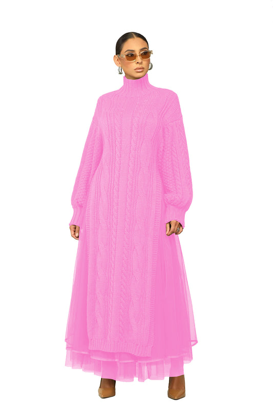 Abito Casual in Maglia a Rete - Rosa